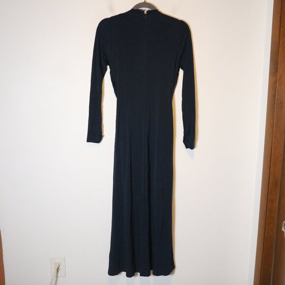 Banana Republic Twist Front Maxi Dress Womens Medium Navy Blue High Neck Fitted - Picture 6 of 6